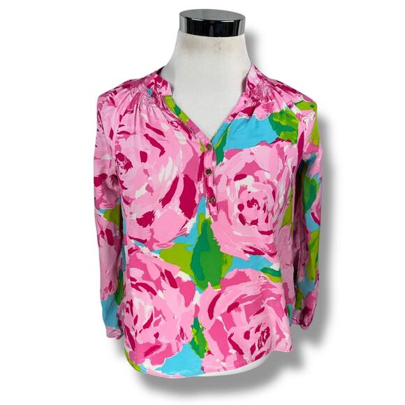 Lilly Pulitzer Elsa Top Women’s Small Hotty Pink First Impressions Silk Grail - Picture 1 of 10